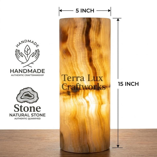 Handmade Natural Onyx Cylinder Lamp 5x5x15, Stone Table Light, Bedroom Decor Gift