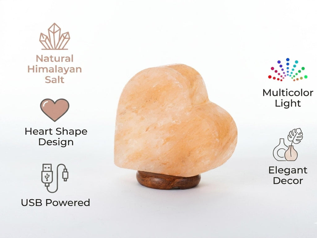 USB Heart Himalayan Pink Salt USB Lamp, Color Changing Night Light, Home Decor Gift