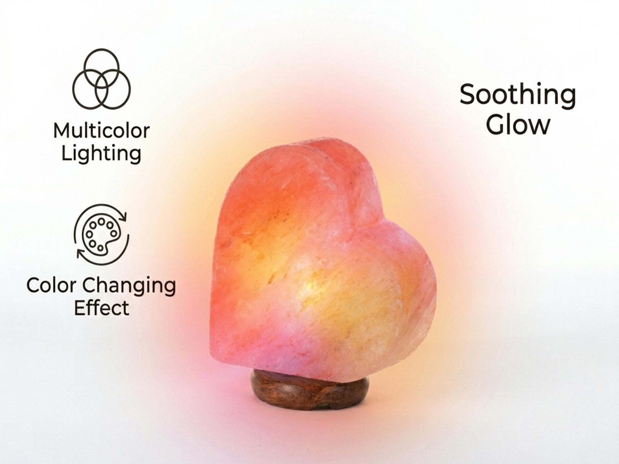 USB Heart Himalayan Pink Salt USB Lamp, Color Changing Night Light, Home Decor Gift