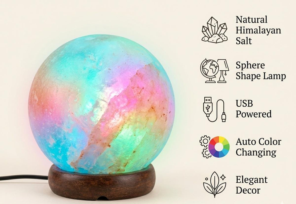 Usb Himalayan Pink Salt Lamp Sphere – Color Changing Night Light, Crystal Decor Gift