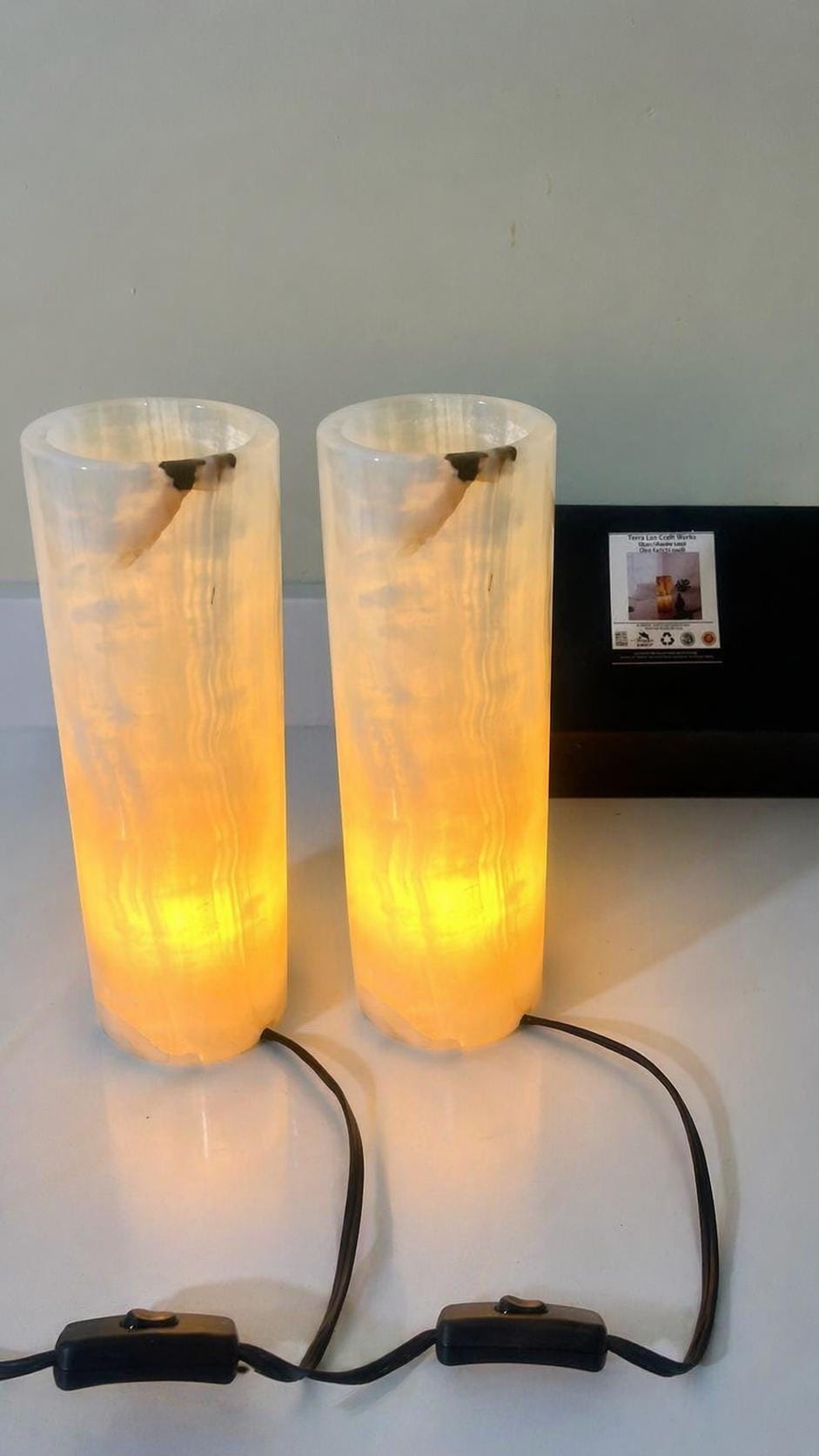 Onyx Cylinder Lamp 4x12 Inch, Natural Stone Table Lamp, Luxury Night Light Home Decor