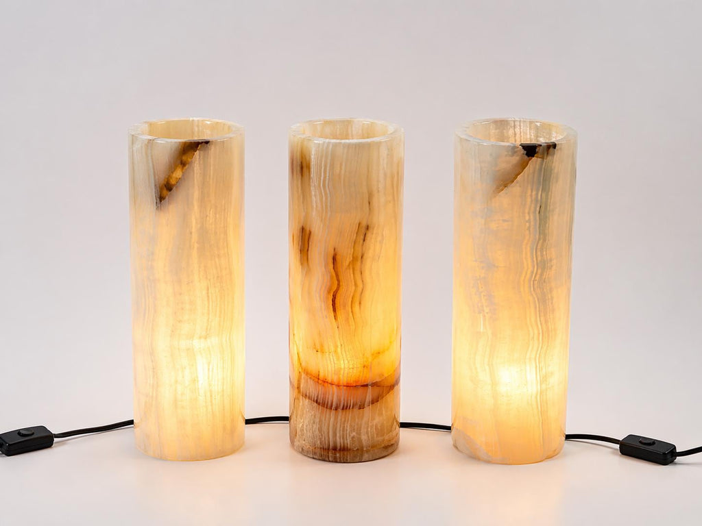 Onyx Cylinder Lamp 4x12 Inch, Natural Stone Table Lamp, Luxury Night Light Home Decor