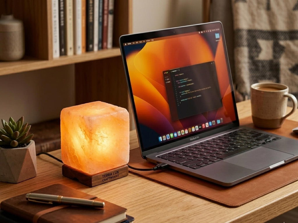 USB Himalayan Salt Cube Lamp, Color Changing Night Light, Pink Crystal Desk Light, Gift