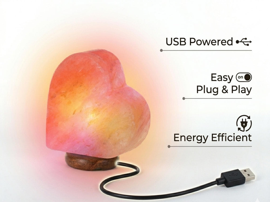 USB Heart Himalayan Pink Salt USB Lamp, Color Changing Night Light, Home Decor Gift