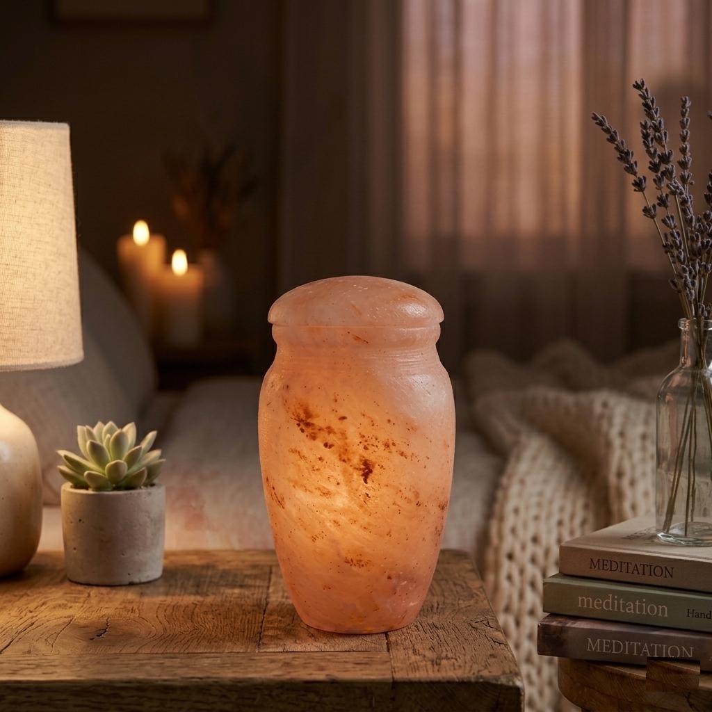 Himalayan Salt Cremation Urn Set 4x6 5x7 8x11, Biodegradable Adult Ashes Vase, Memorial Urn