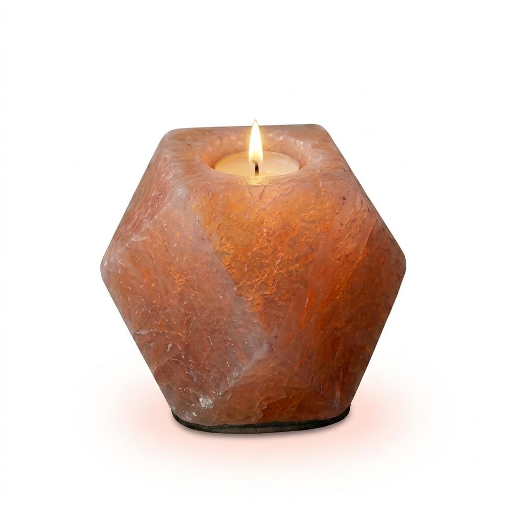 Himalayan Pink Salt Diamond Candle Holder, Natural Tealight Lamp, Ambient Glow Home Decor Gift