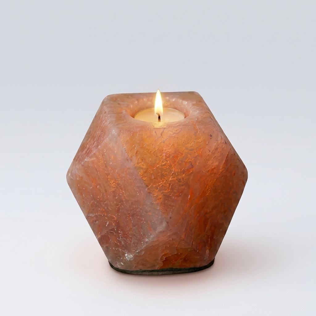 Himalayan Pink Salt Diamond Candle Holder, Natural Tealight Lamp, Ambient Glow Home Decor Gift