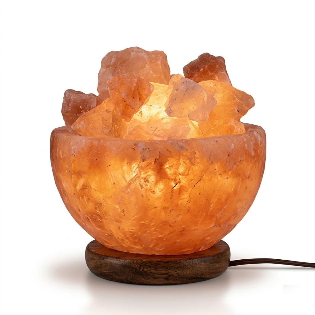 Himalayan Rock Fire Bowl Lamp, 6 Inch Salt Crystal Decorative Home Light, Chunks