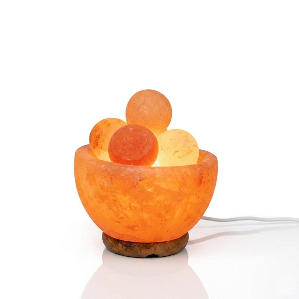 Handmade Himalayan Salt Bowl Lamp with Balls, 6 Inch Crystal Home Decor Light