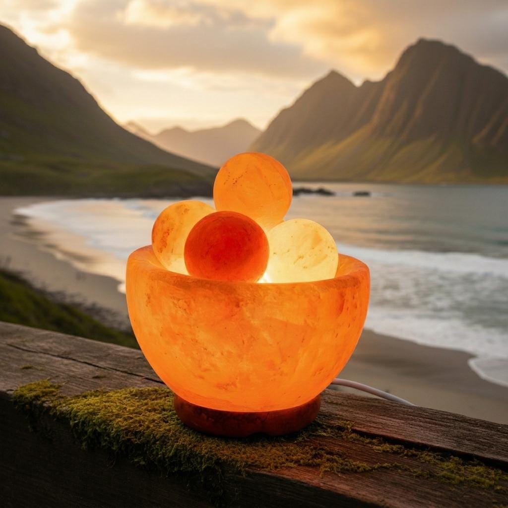 Handmade Himalayan Salt Bowl Lamp with Balls, 6 Inch Crystal Home Decor Light