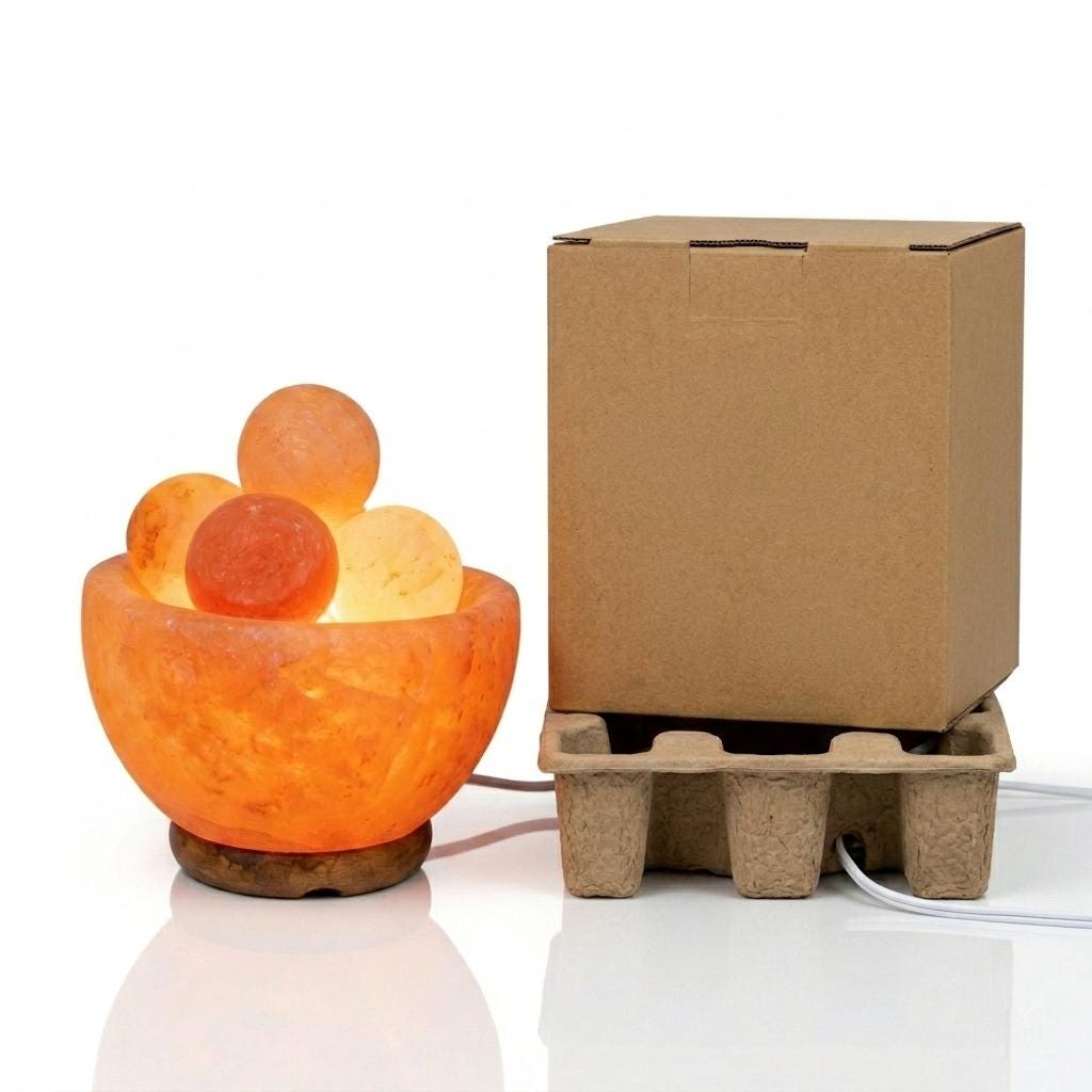Handmade Himalayan Salt Bowl Lamp with Balls, 6 Inch Crystal Home Decor Light