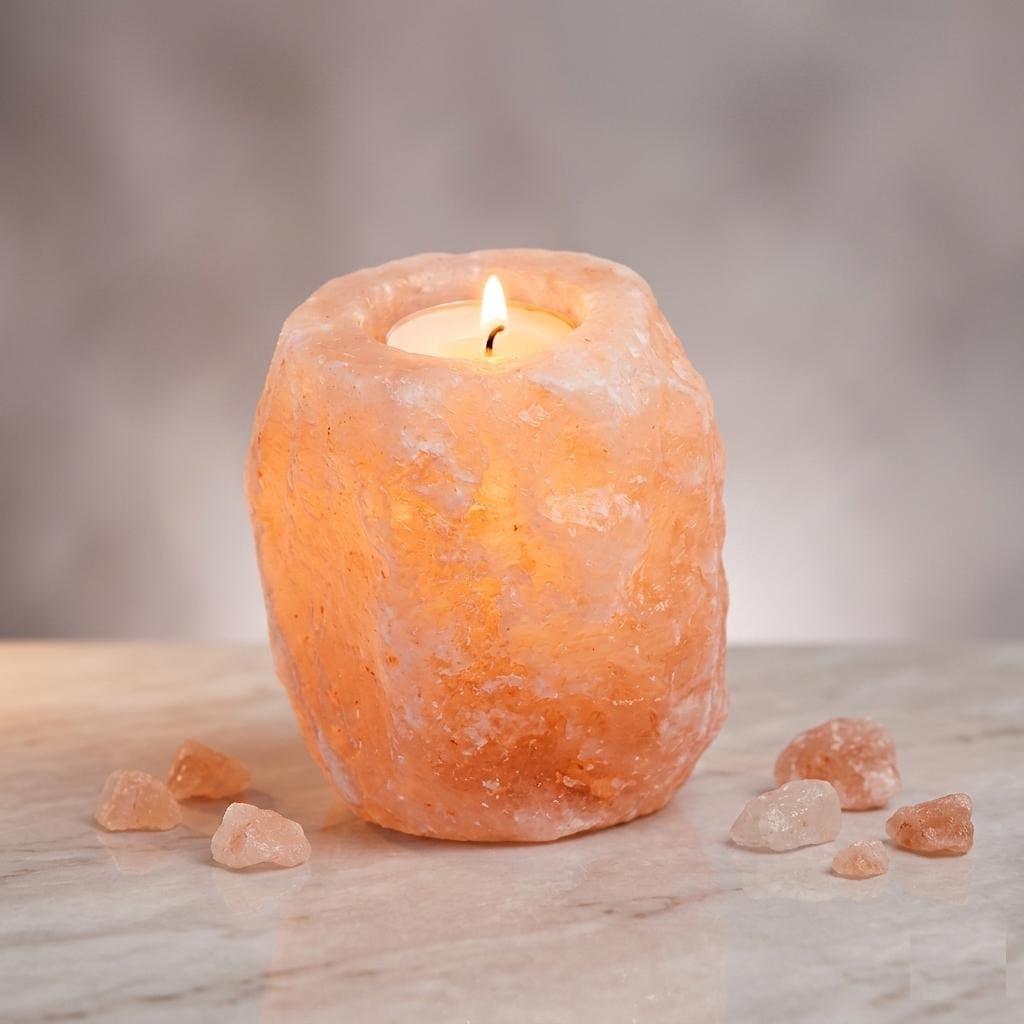 Natural Himalayan Pink Salt Candle Holder, Tealight Lamp, Ambient Home Decor Gift