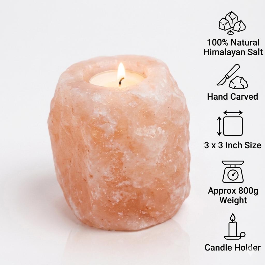 Natural Himalayan Pink Salt Candle Holder, Tealight Lamp, Ambient Home Decor Gift