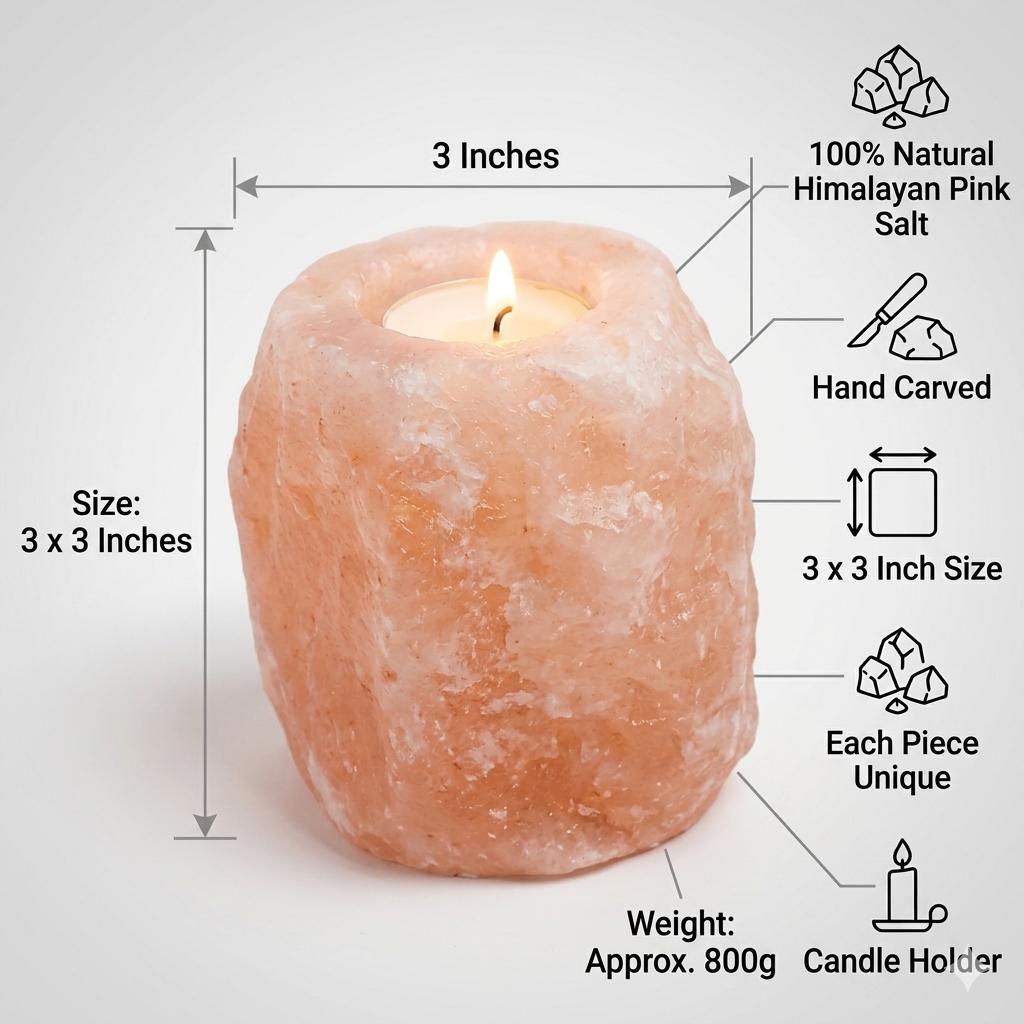 Natural Himalayan Pink Salt Candle Holder, Tealight Lamp, Ambient Home Decor Gift