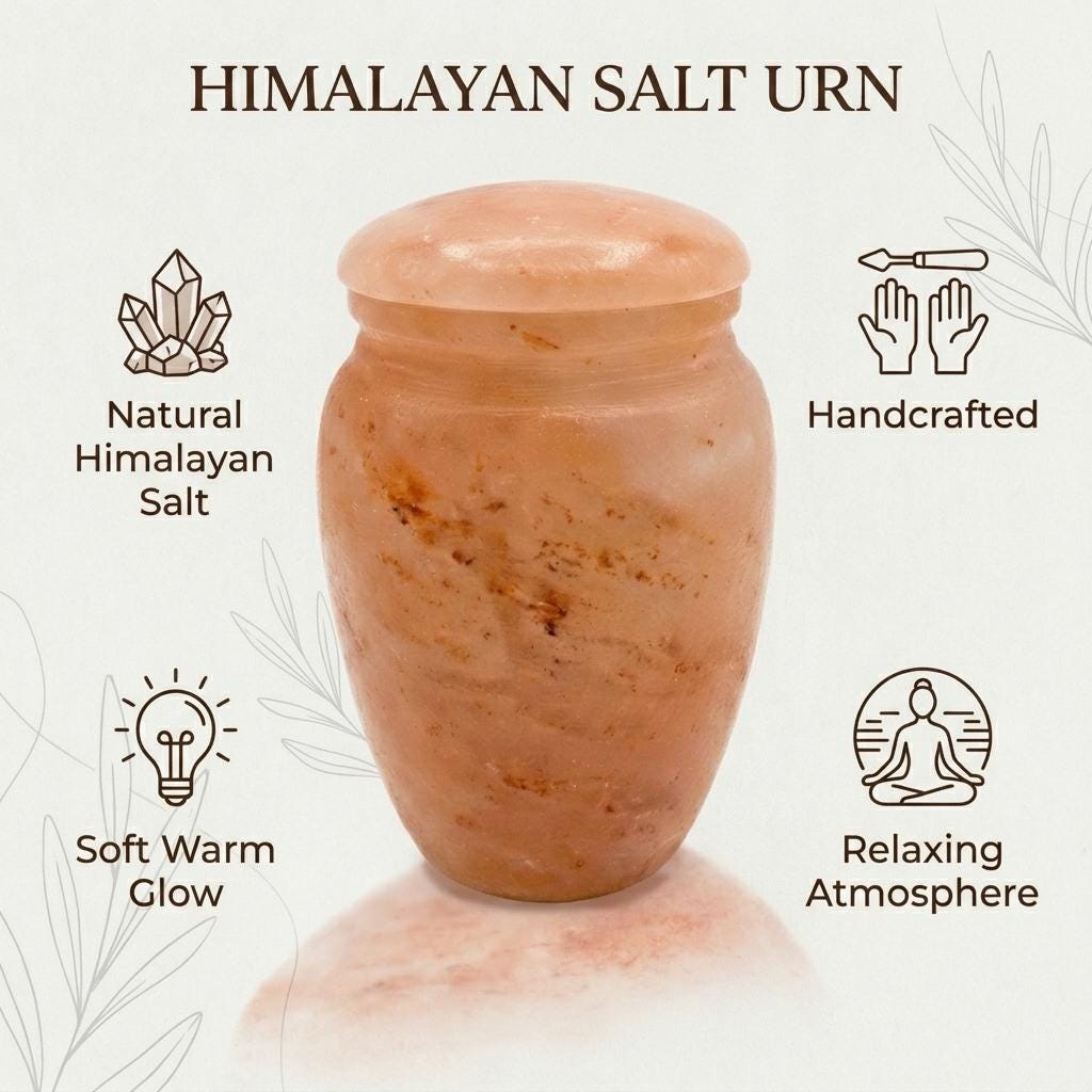 Himalayan Salt Cremation Urn Set 4x6 5x7 8x11, Biodegradable Adult Ashes Vase, Memorial Urn