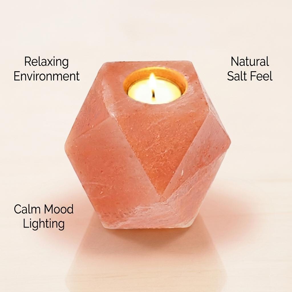 Himalayan Pink Salt Diamond Candle Holder, Natural Tealight Lamp, Ambient Glow Home Decor Gift