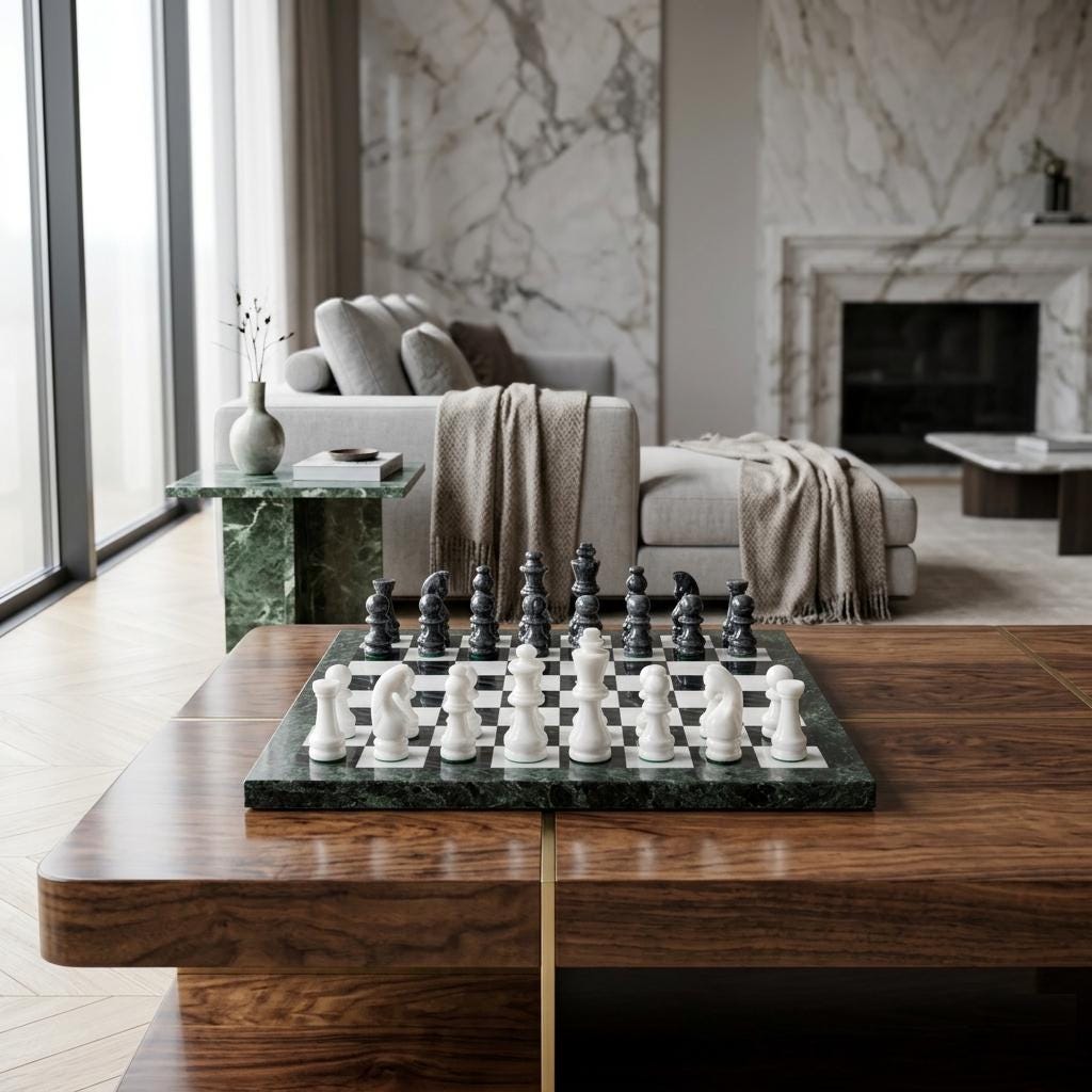 15 Inch Marble Chess Board Set, Black White Luxury Game Set with Velvet Box