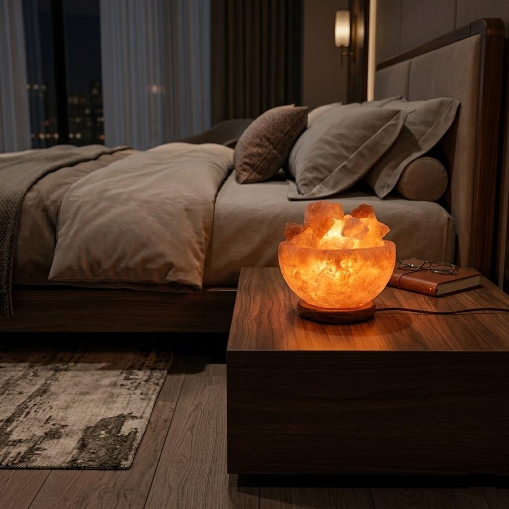 Himalayan Rock Fire Bowl Lamp, 6 Inch Salt Crystal Decorative Home Light, Chunks