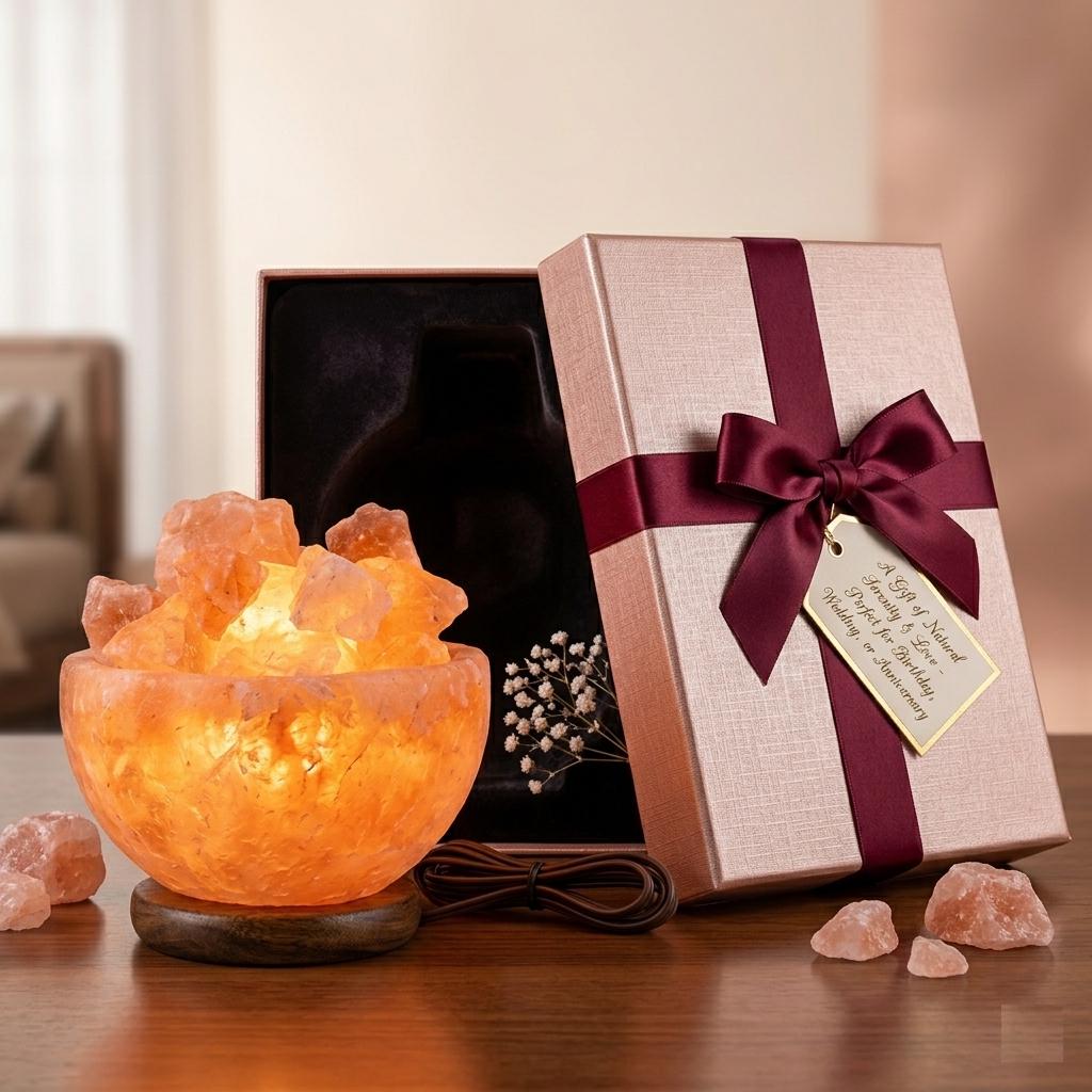 Himalayan Rock Fire Bowl Lamp, 6 Inch Salt Crystal Decorative Home Light, Chunks