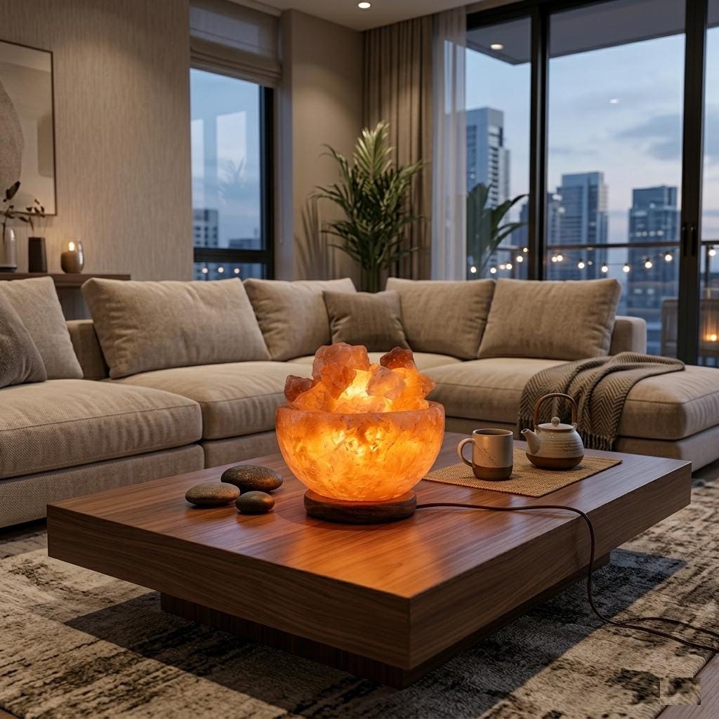 Himalayan Rock Fire Bowl Lamp, 6 Inch Salt Crystal Decorative Home Light, Chunks