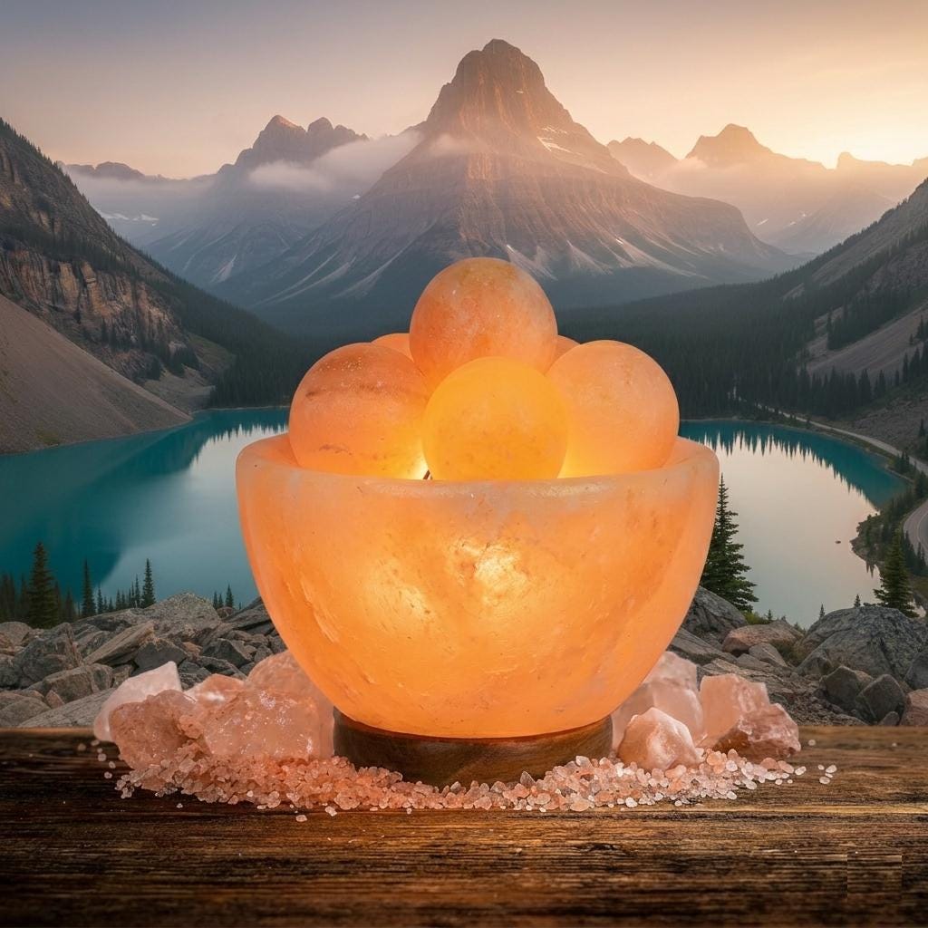 Handmade Himalayan Salt Bowl Lamp with Balls, 6 Inch Crystal Home Decor Light