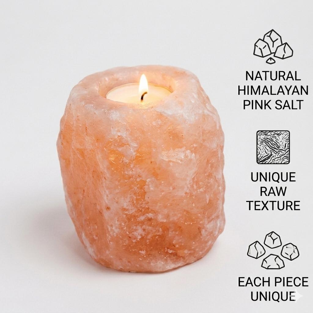 Natural Himalayan Pink Salt Candle Holder, Tealight Lamp, Ambient Home Decor Gift