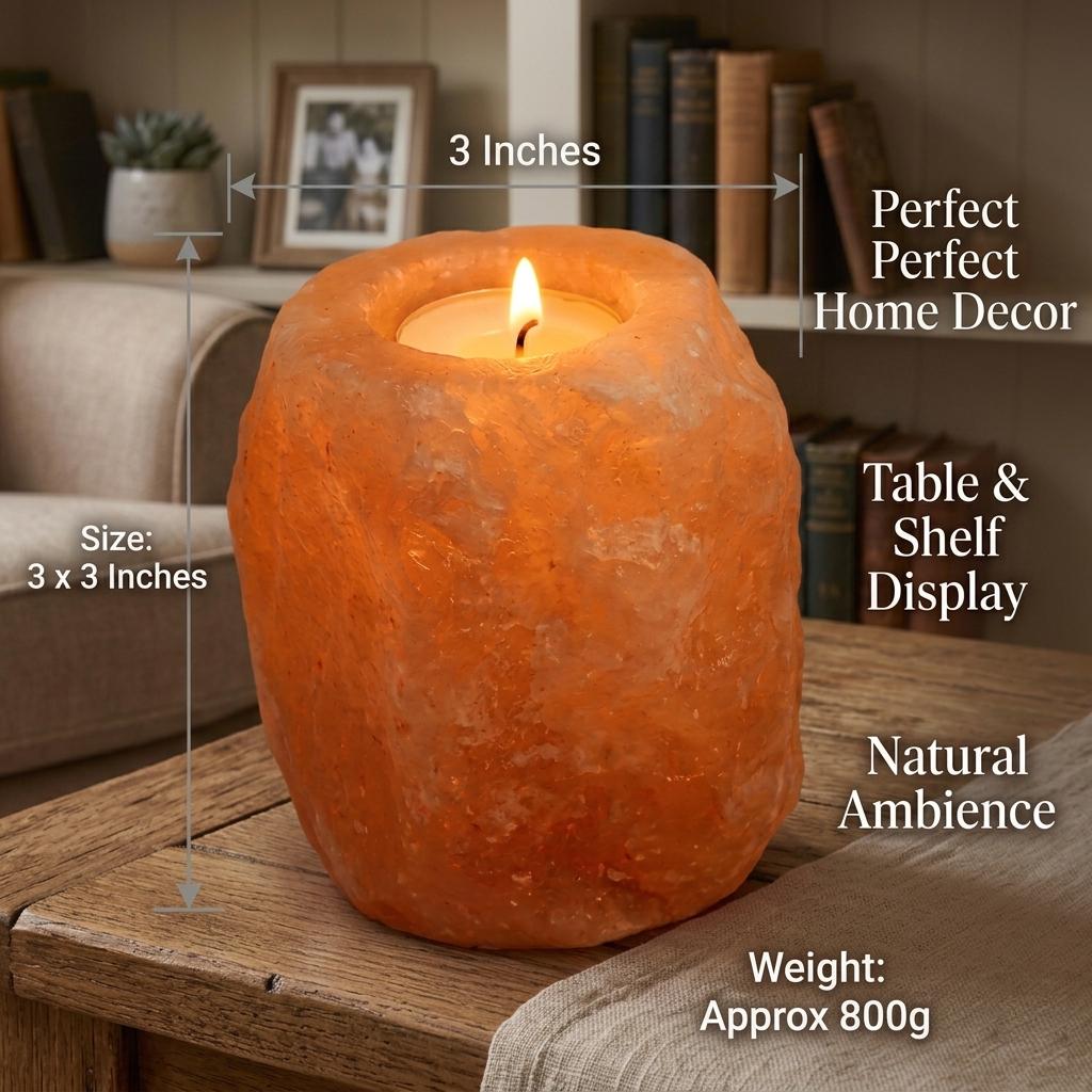 Natural Himalayan Pink Salt Candle Holder, Tealight Lamp, Ambient Home Decor Gift