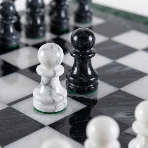 15 Inch Marble Chess Board Set, Black White Luxury Game Set with Velvet Box